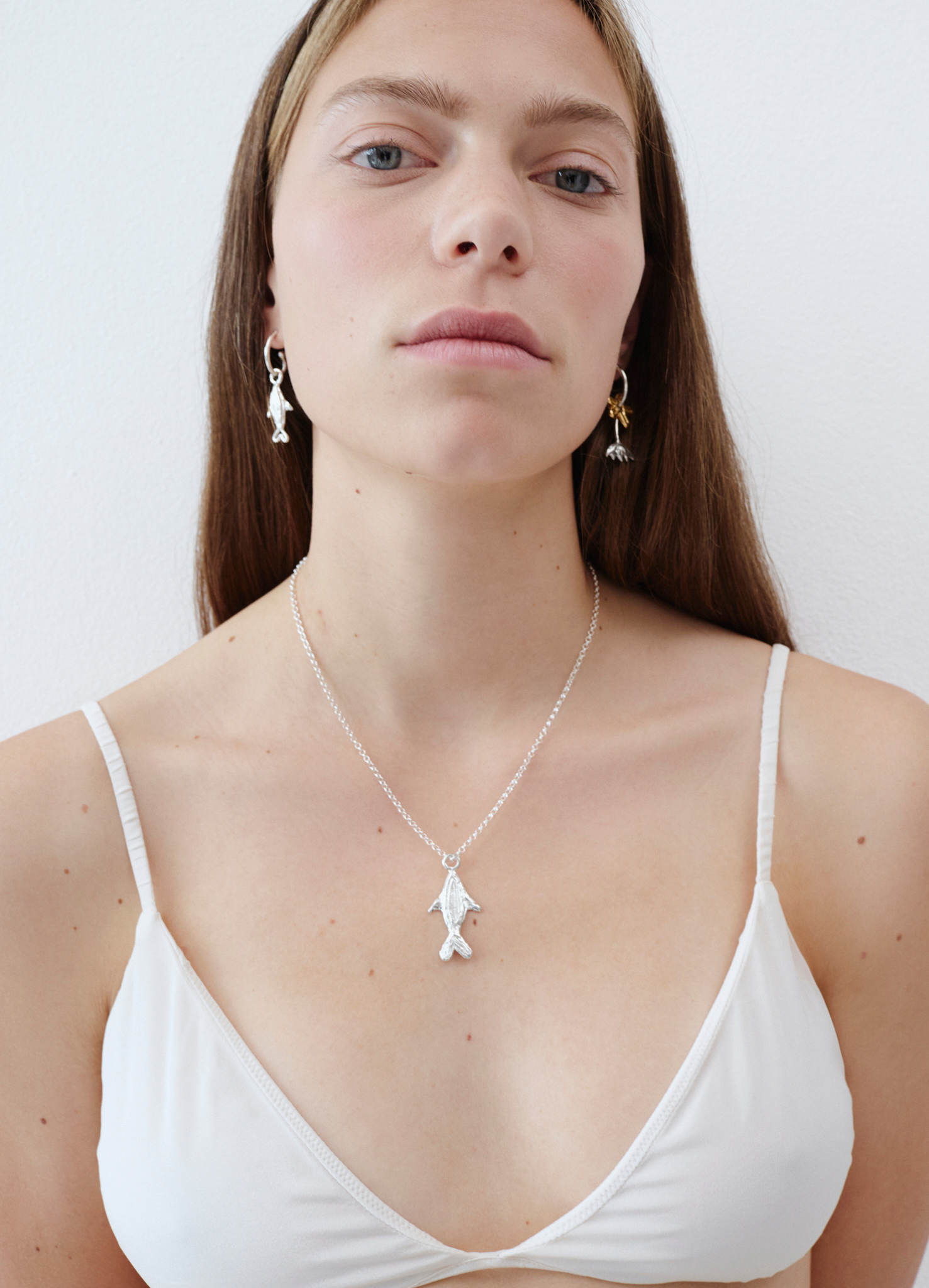 Altın Kaplama ve Gümüş Küpe Seti - Ters Lale, Küçük Çiçek ve Küçük Balık