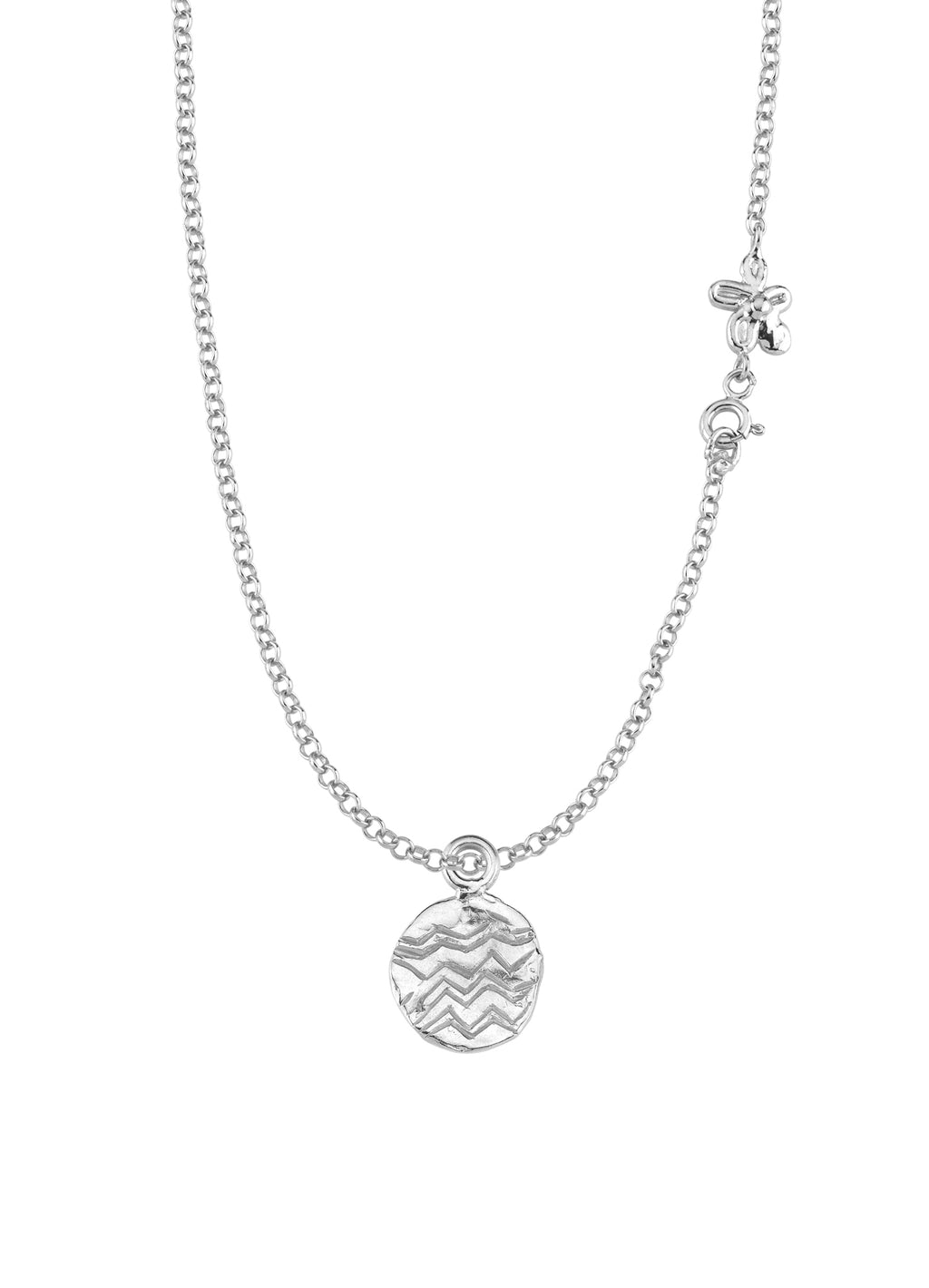 Gümüş Yuvarlak Kolye Ucu - Dalga ve Çiçek