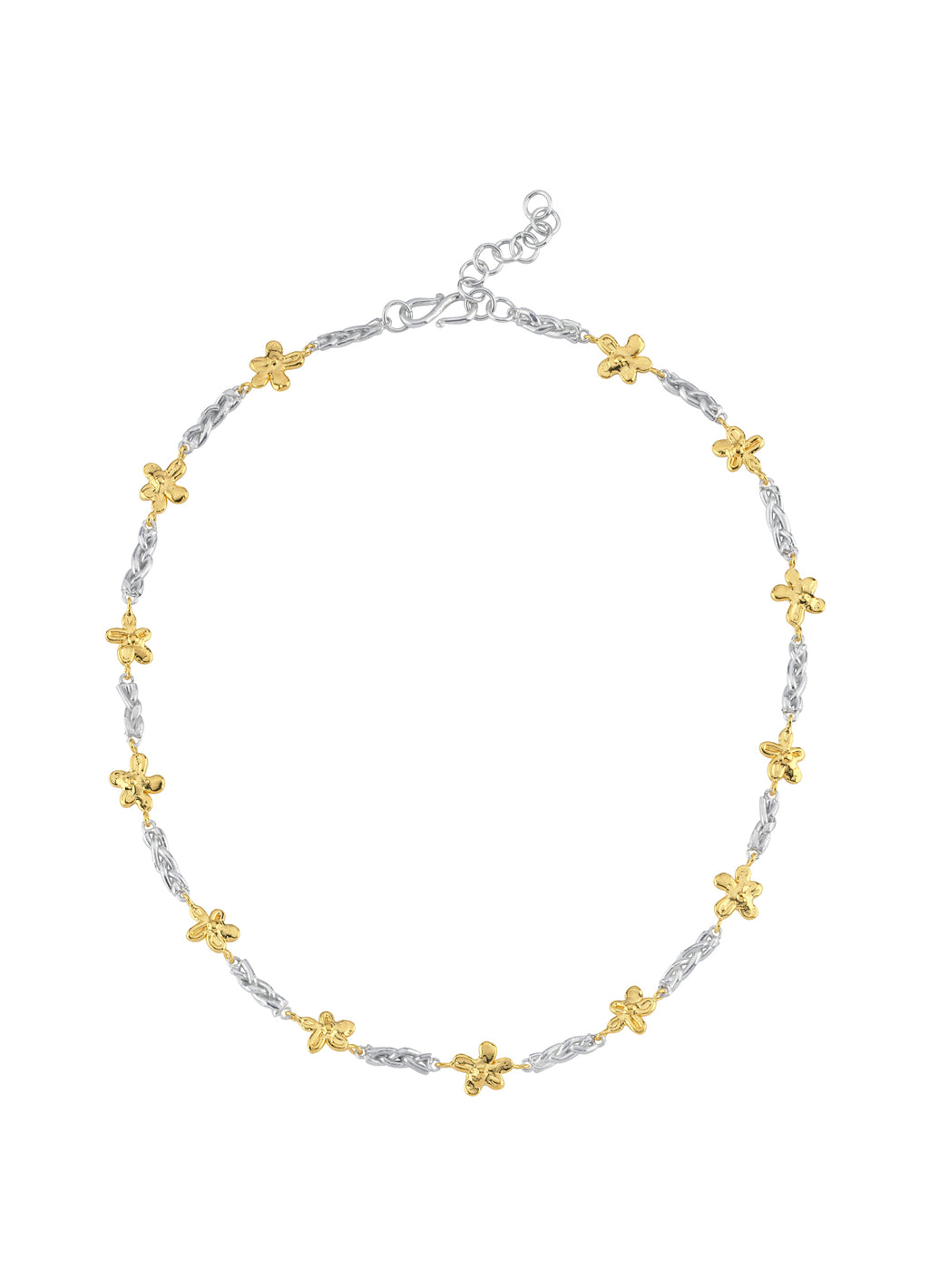 Altın Kaplama ve Gümüş Örgülü ve Çiçekli Kolye