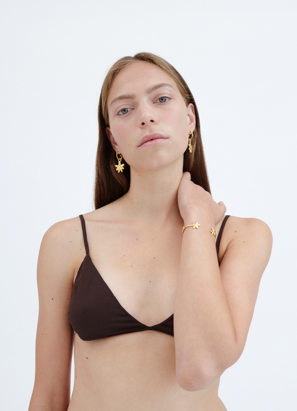 Altın Kaplama Gümüş Küpe Seti - Gülen Çiçek