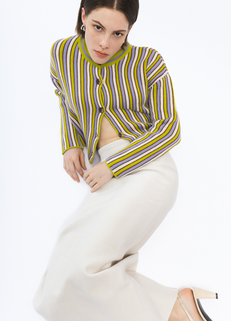 SAMPLE SALE - GRAPE Çizgili Triko Ceket